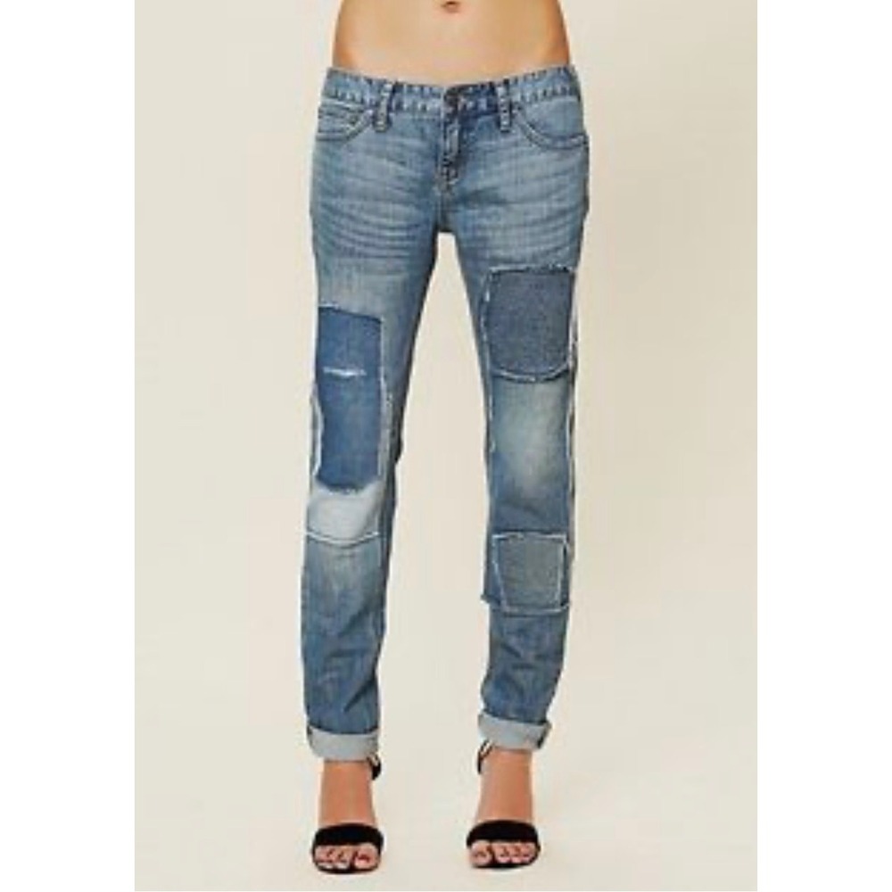 Free People Patchwork Skinny Jeans Medium Wash Distressed Denim Women Size 27